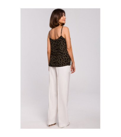 S203 Spodnie z gumą w pasie i szerokimi nogawkami - ecru