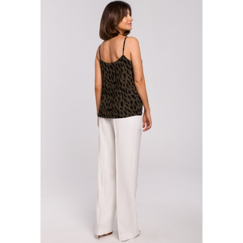 S203 Spodnie z gumą w pasie i szerokimi nogawkami - ecru