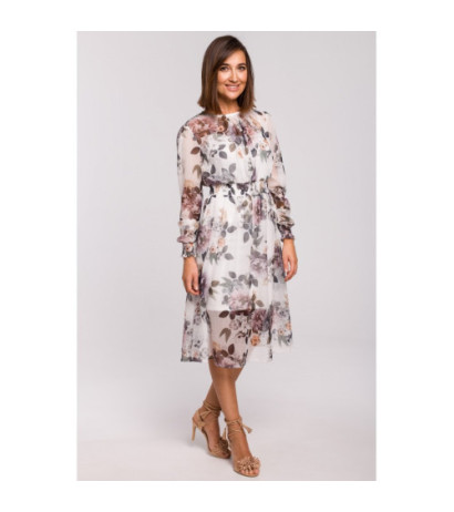 S213 Szyfonowa sukienka midi z długimi rękawami - model 1