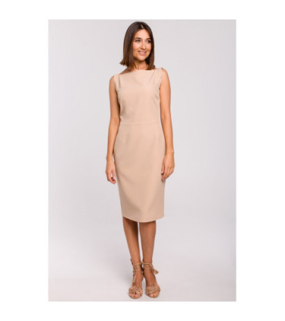 S216 Sukienka ołówkowa bez rękawów - beżowa