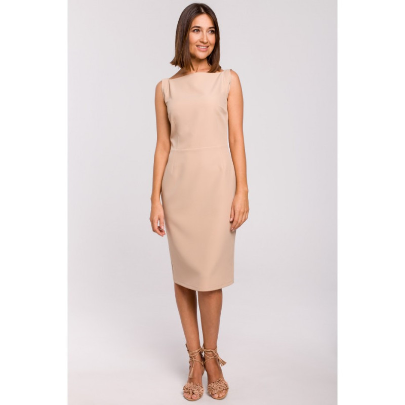 S216 Sukienka ołówkowa bez rękawów - beżowa