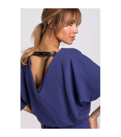 M495 Sukienka mini z lampasem do regulacji tyłu - indygo