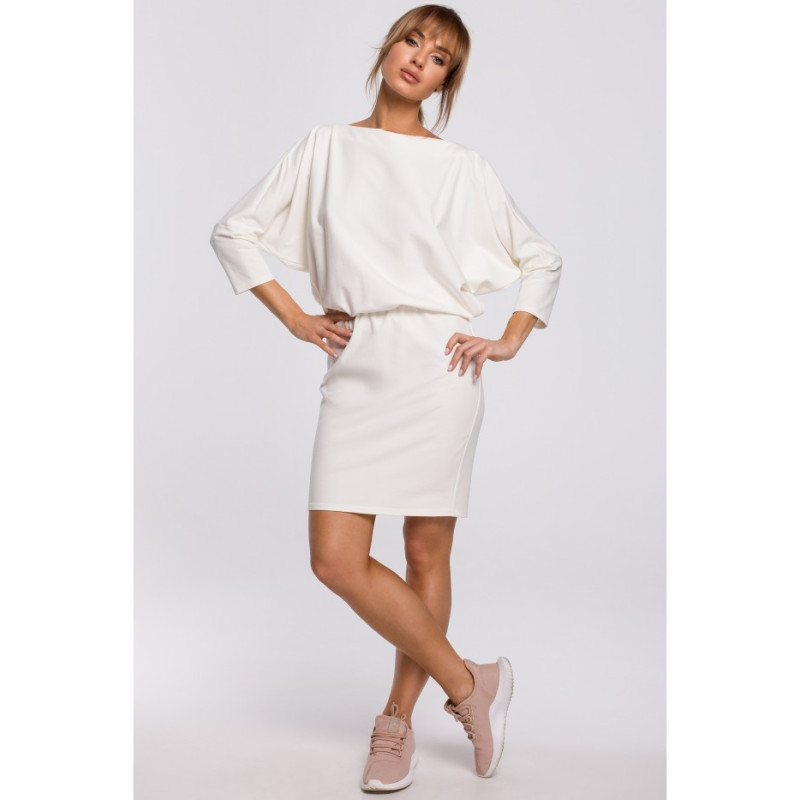 M495 Sukienka mini z lampasem do regulacji tyłu - ecru