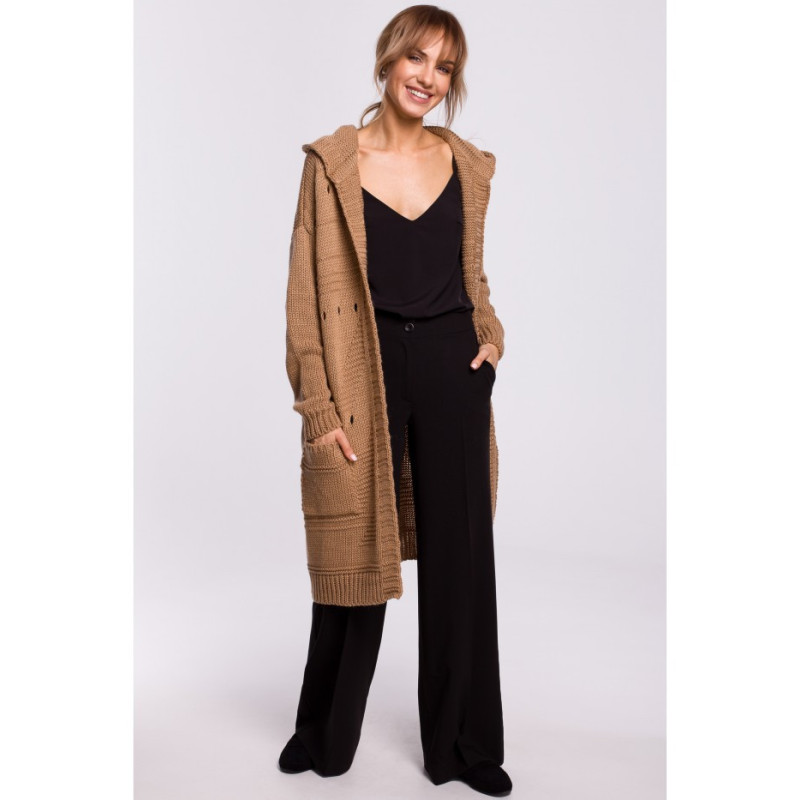 M513 Kardigan ażurowy z kapturem - beżowy