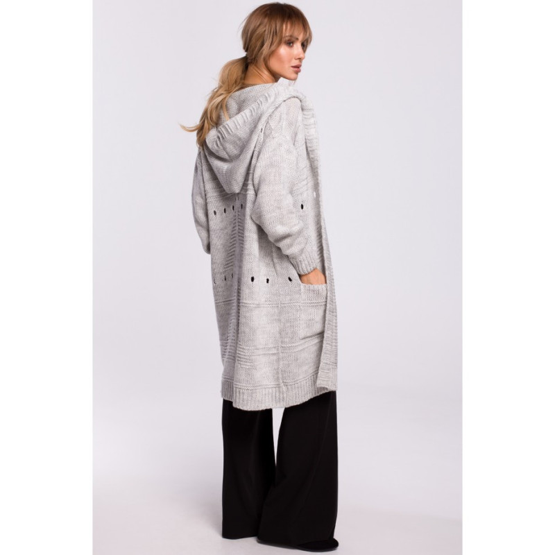 M513 Kardigan ażurowy z kapturem - szary