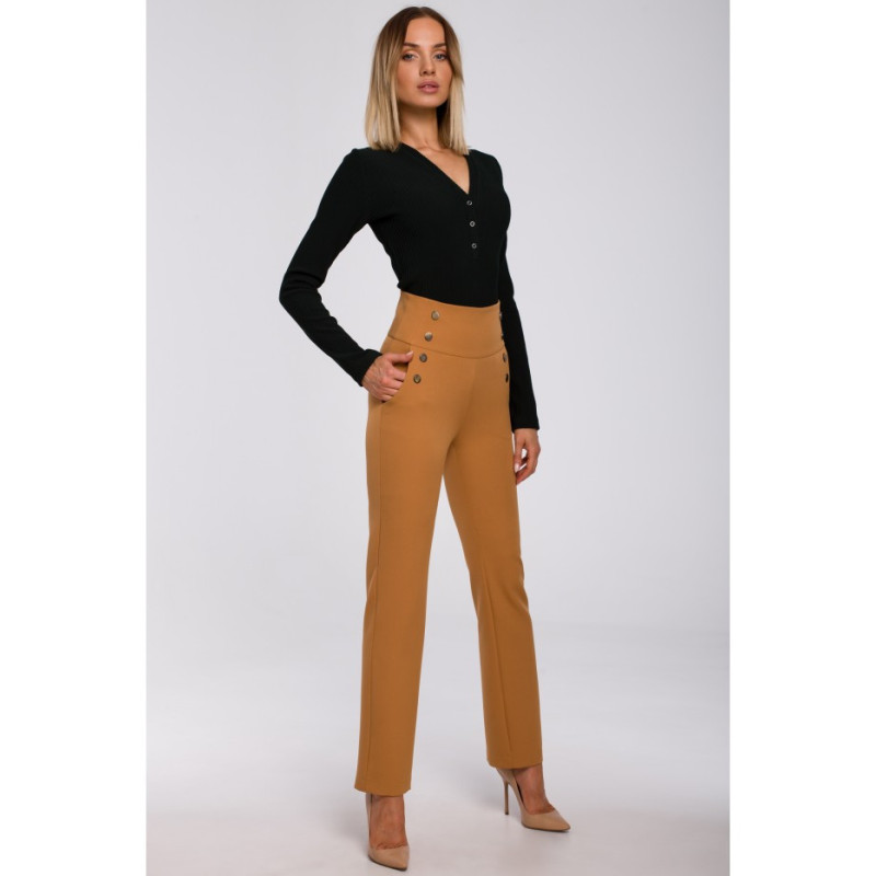 M530 Spodnie z wysokim stanem i ozdobnymi napami - cynamonowe