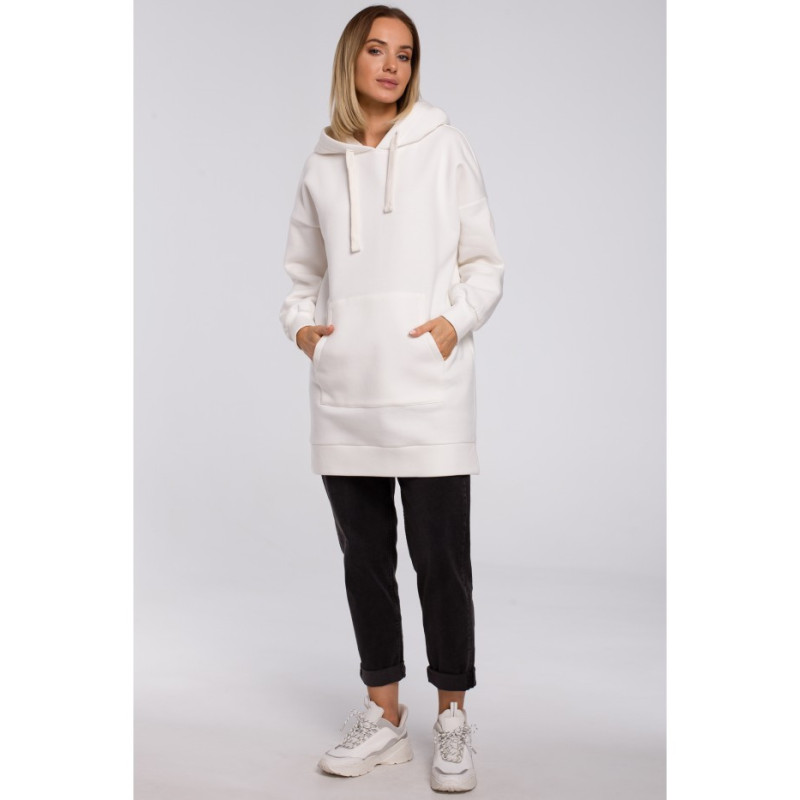 M534 Bluza oversize z kieszenią typu kangurek - ecru