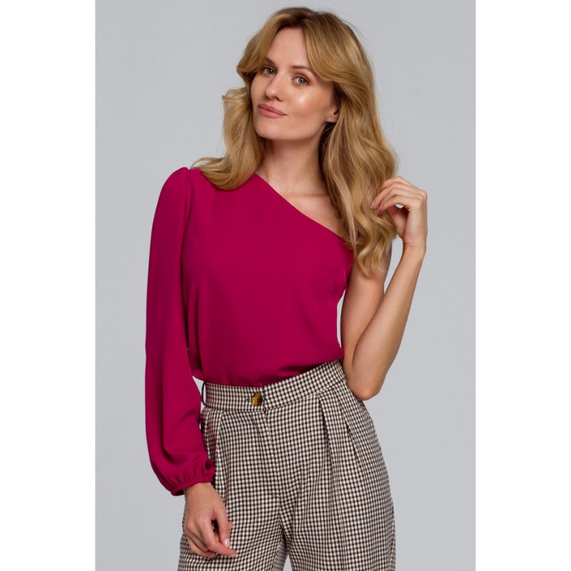 K080 Bluzka na jedno ramię - śliwkowa