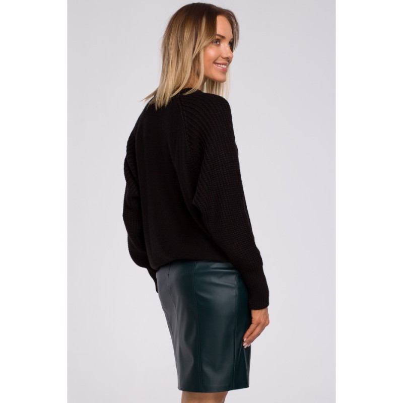 M554 Sweter z szerokimi rękawami i splotem warkoczowym - czarny