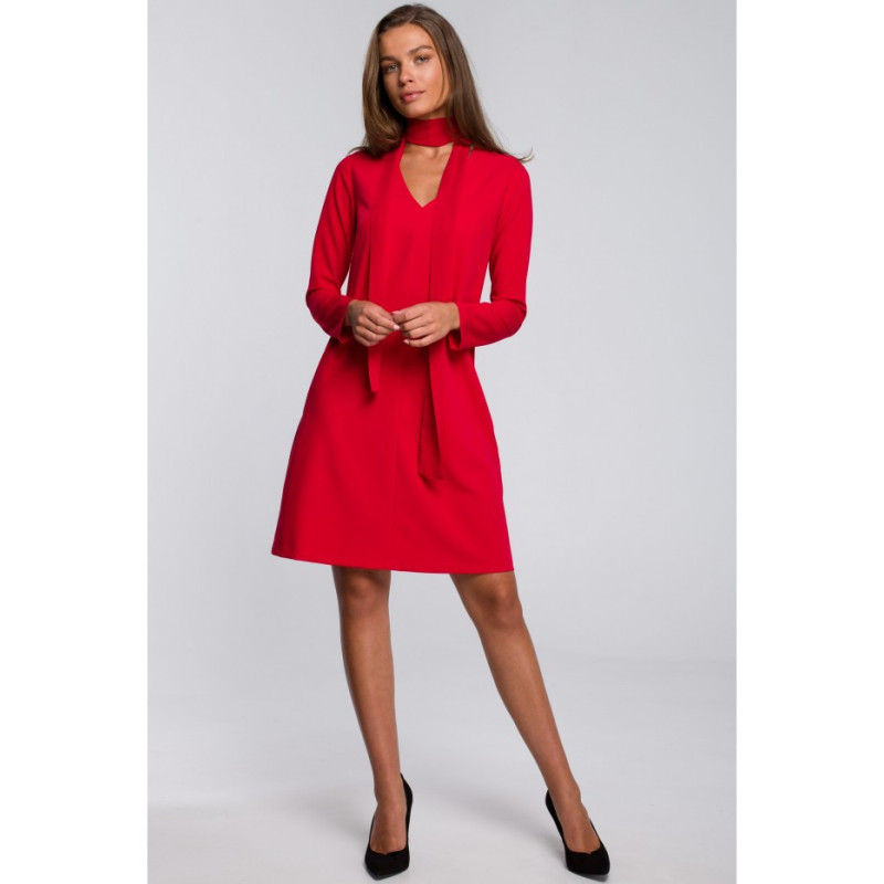 S233 Sukienka z szyfonowym szalem - czerwona