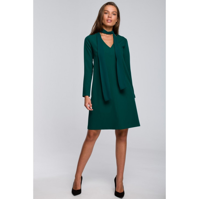 S233 Sukienka z szyfonowym szalem - zielona