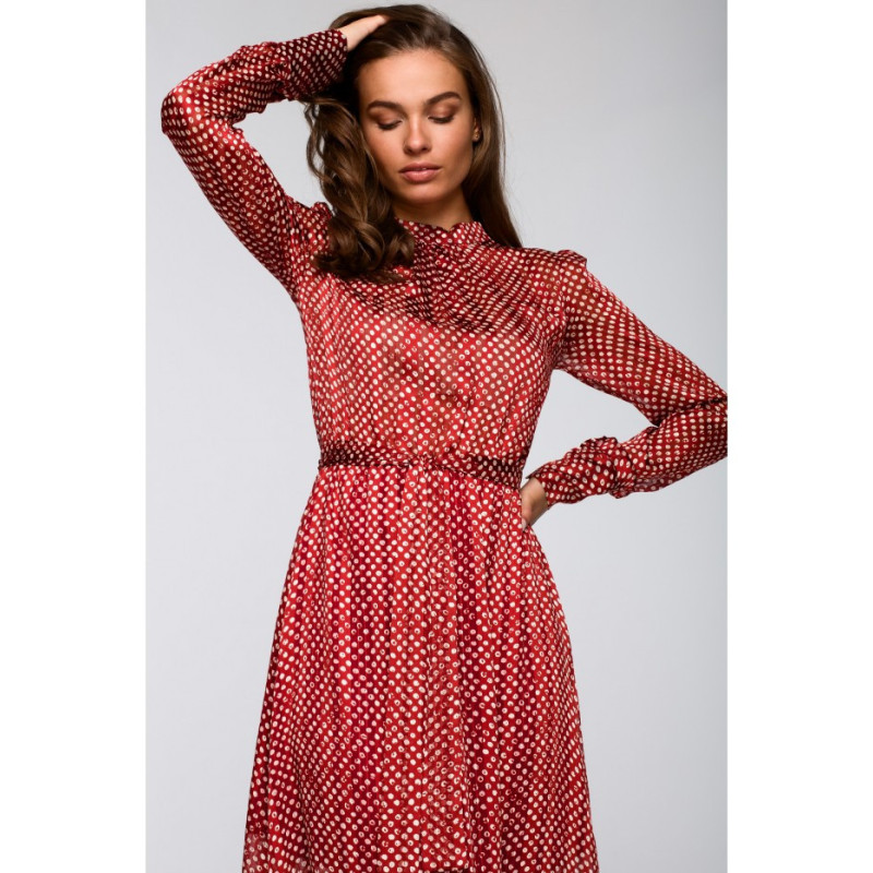 S238 Sukienka midi szyfonowa w groszki - model 2