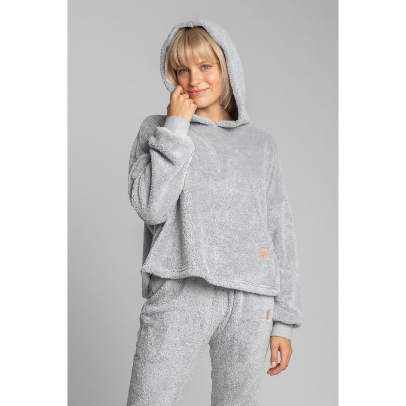 LA003 Pluszowa bluza z kapturem - popielata