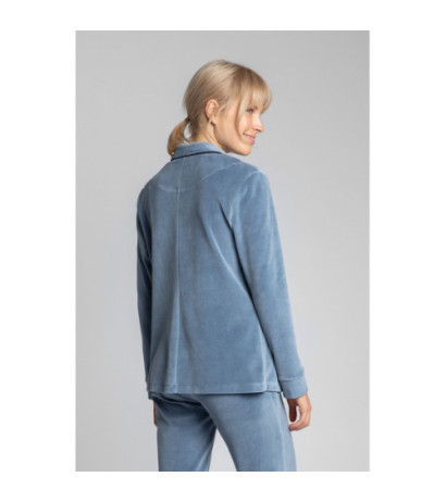 LA007 Welurowa koszula od piżamy z kołnierzykiem - niebieska