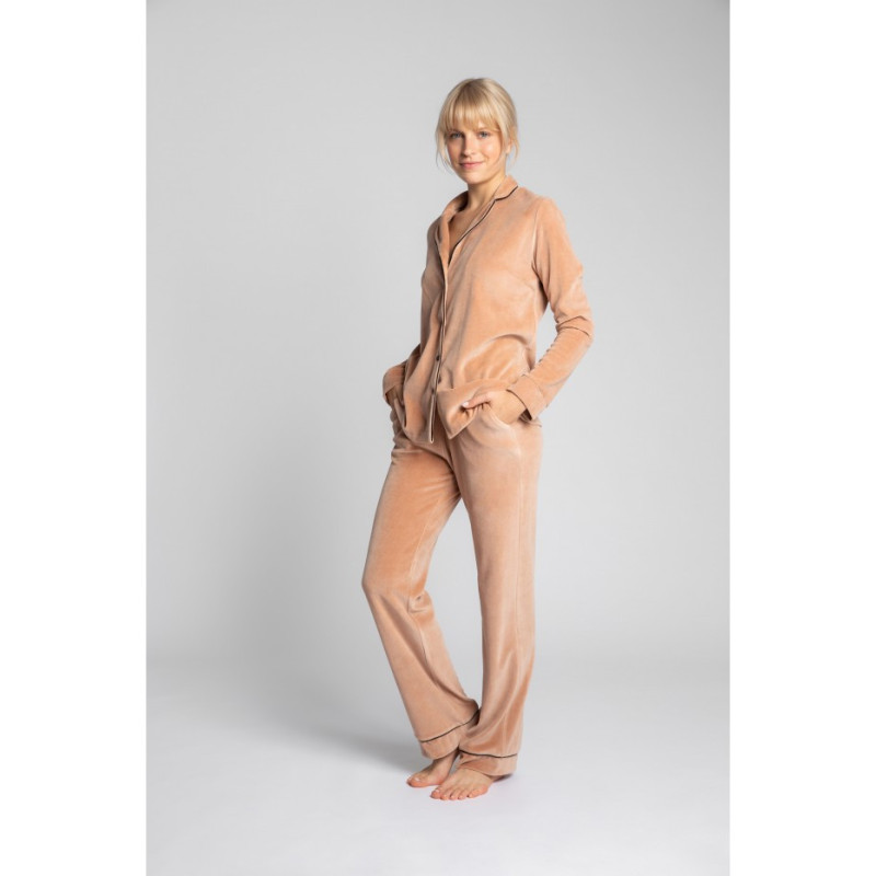 LA008 Welurowe spodnie od piżamy - beżowe