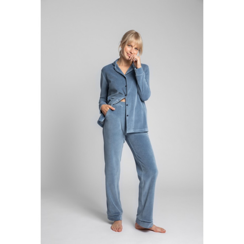 LA008 Welurowe spodnie od piżamy - niebieskie