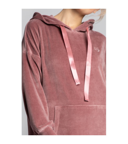 LA010 Welurowa sukienka z kapturem - brudny róż