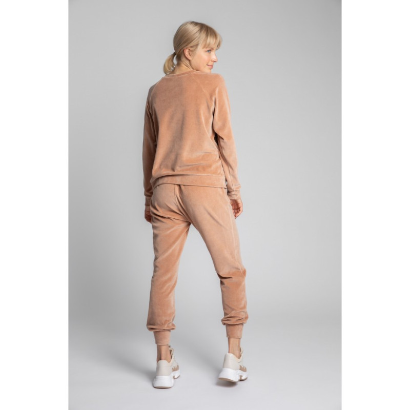 LA011 Welurowa bluza z reglanowymi rękawami - beżowa