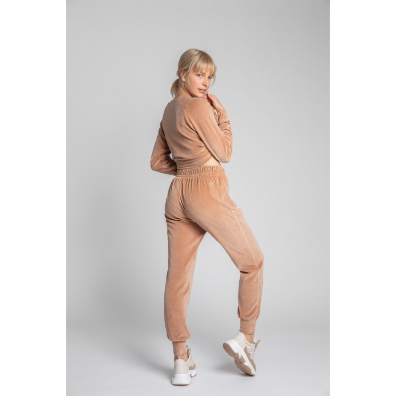 LA012 Welurowe spodnie joggers - beżowe
