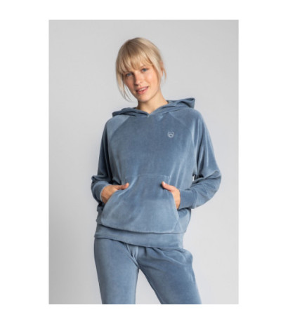 LA013 Welurowa bluza z nietoperzowymi rękawami - niebieska