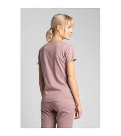 LA014 T-shirt do spania z dekoltem w serek - wrzosowy