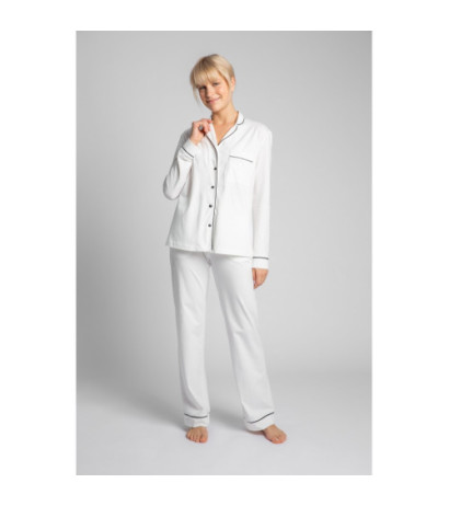 LA019 Bawełniana koszula od piżamy z kołnierzykiem - ecru