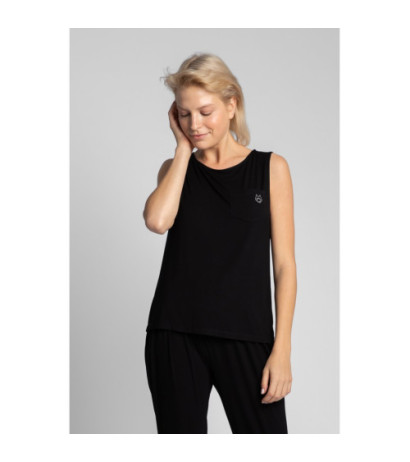 LA022 Top do spania bez rękawów z kieszonką - czarny
