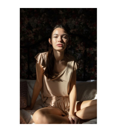 LA023 Top do spania bez rękawów z falbankami - cappuccino