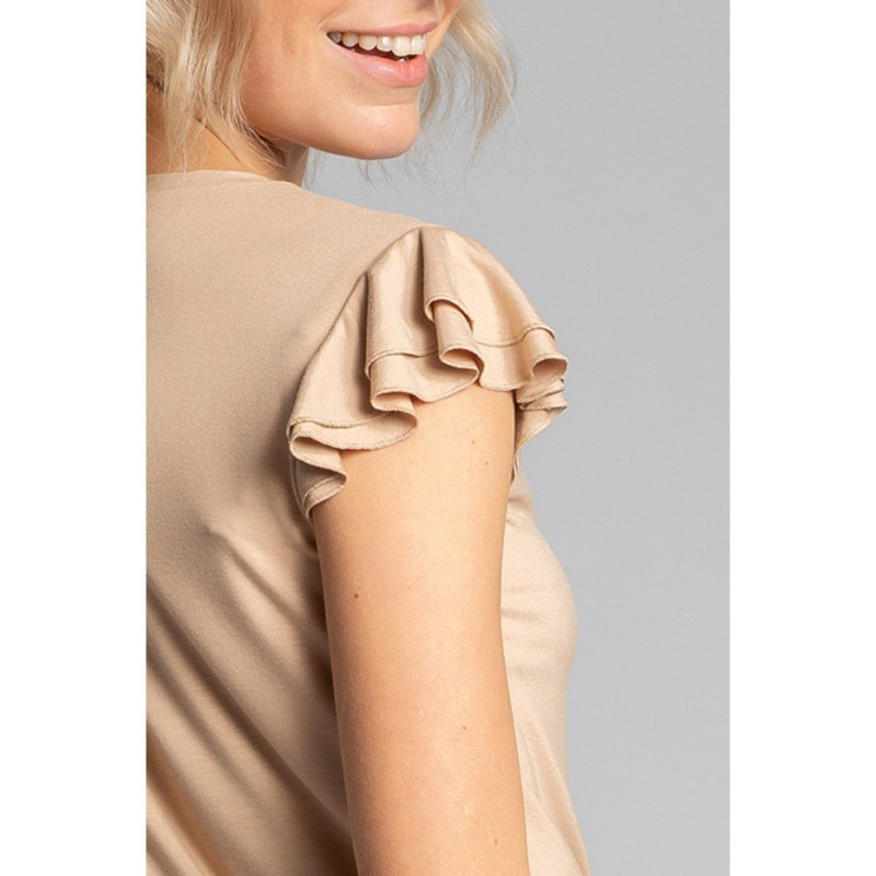 LA023 Top do spania bez rękawów z falbankami - cappuccino