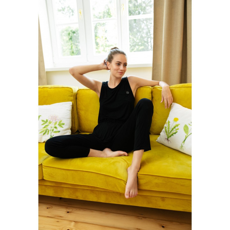 LA025 Spodnie do spania z wąskimi nogawkami - czarne