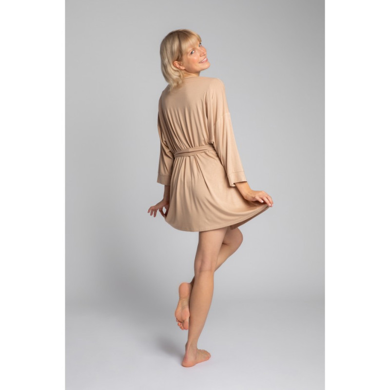 LA032 Wiskozowy szlafrok z paskiem - cappuccino