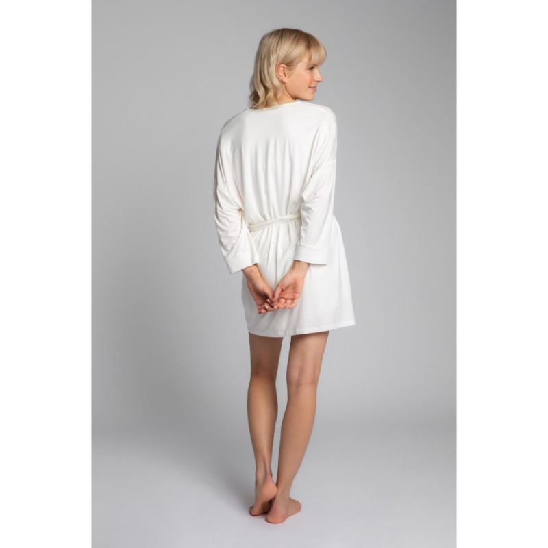 LA032 Wiskozowy szlafrok z paskiem - ecru