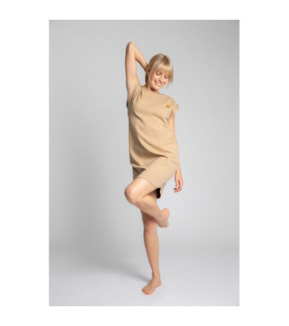 LA033 Sukienka z bawełny prążkowanej bez rękawów - cappuccino