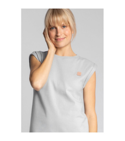 LA033 Sukienka z bawełny prążkowanej bez rękawów - popielata