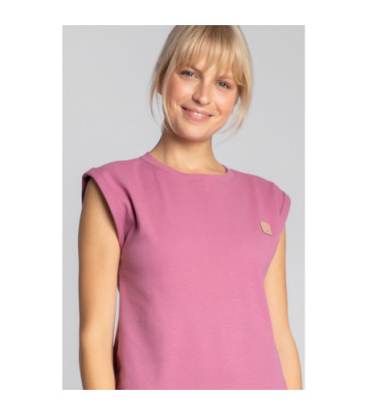 LA033 Sukienka z bawełny prążkowanej bez rękawów - wrzosowa