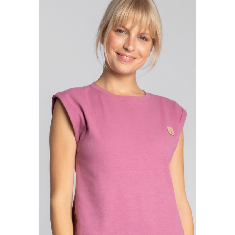 LA033 Sukienka z bawełny prążkowanej bez rękawów - wrzosowa