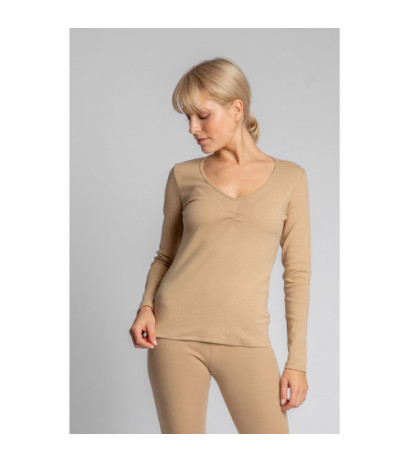 LA034 Bawełniana bluzka z długimi rękawami - cappuccino