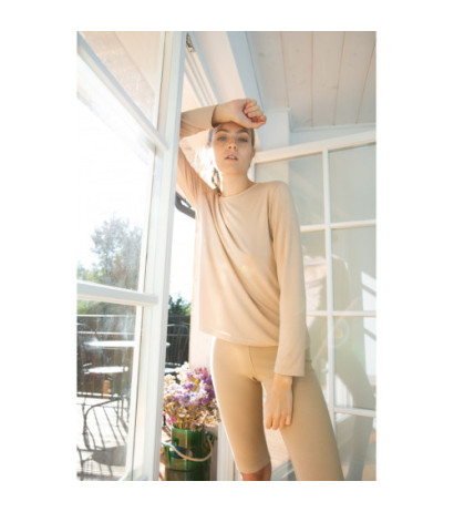 LA036 Bawełniane szorty-kolarki z dzianiny prążkowanej - cappuccino