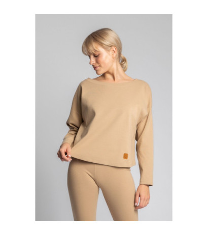 LA037 Bawełniana bluza z dzianiny prążkowanej - cappuccino