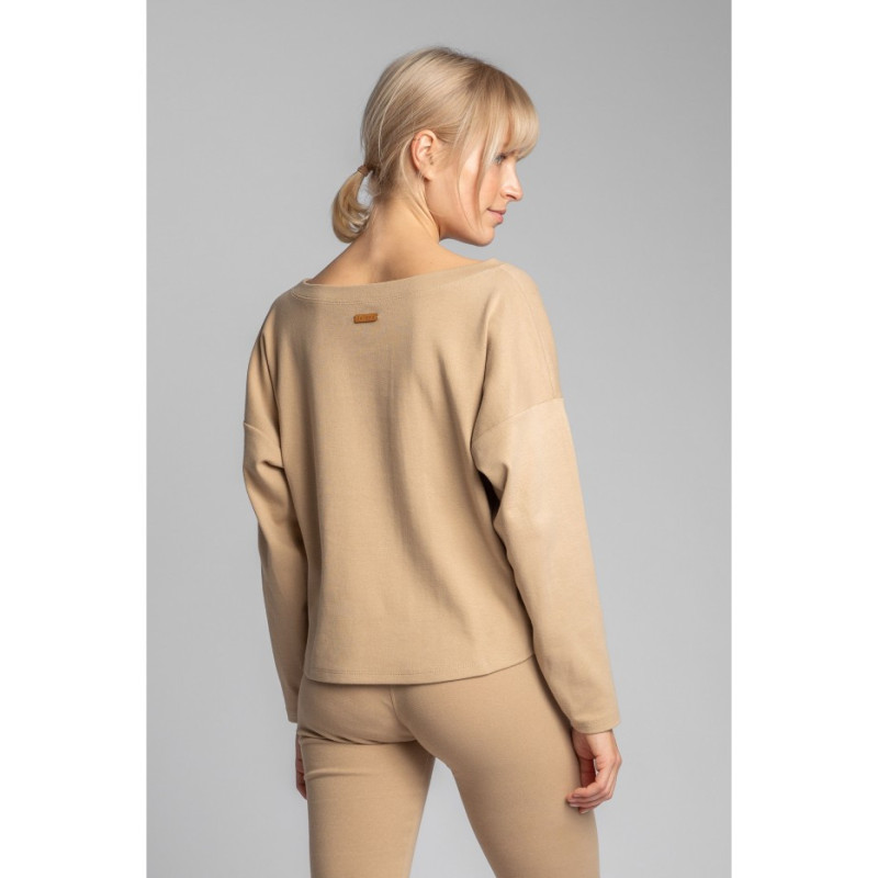 LA037 Bawełniana bluza z dzianiny prążkowanej - cappuccino
