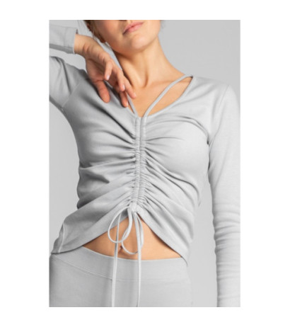 LA038 Bawełniana bluzka z dzianiny prążkowanej - popielata