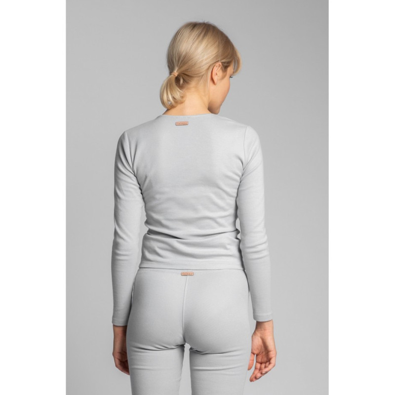 LA038 Bawełniana bluzka z dzianiny prążkowanej - popielata