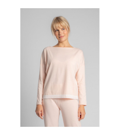 LA040 Bluzka od piżamy z koronkowym brzegiem - brzoskwiniowa