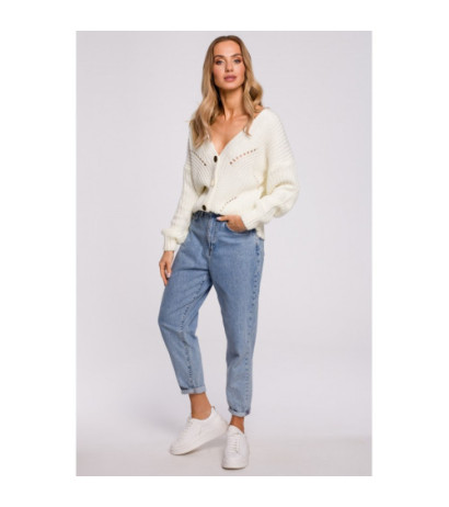 M594 Kardigan Z Ażurowym Wzorem - ecru