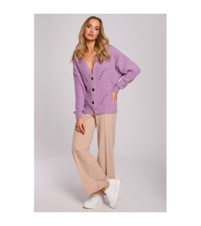 M594 Kardigan Z Ażurowym Wzorem - liliowy
