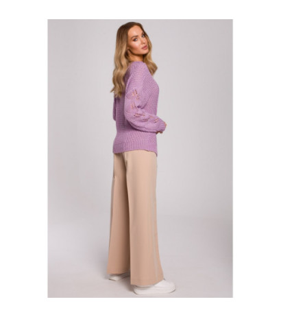 M600 Sweter Z Ażurowym Wzorem - liliowy