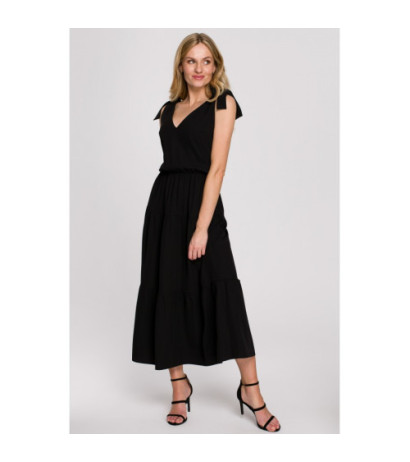 K092 Sukienka z wiązanymi ramiączkami - czarna