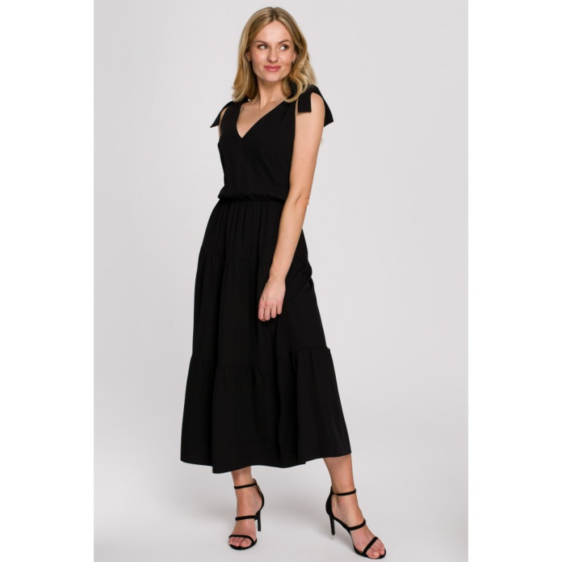 K092 Sukienka z wiązanymi ramiączkami - czarna