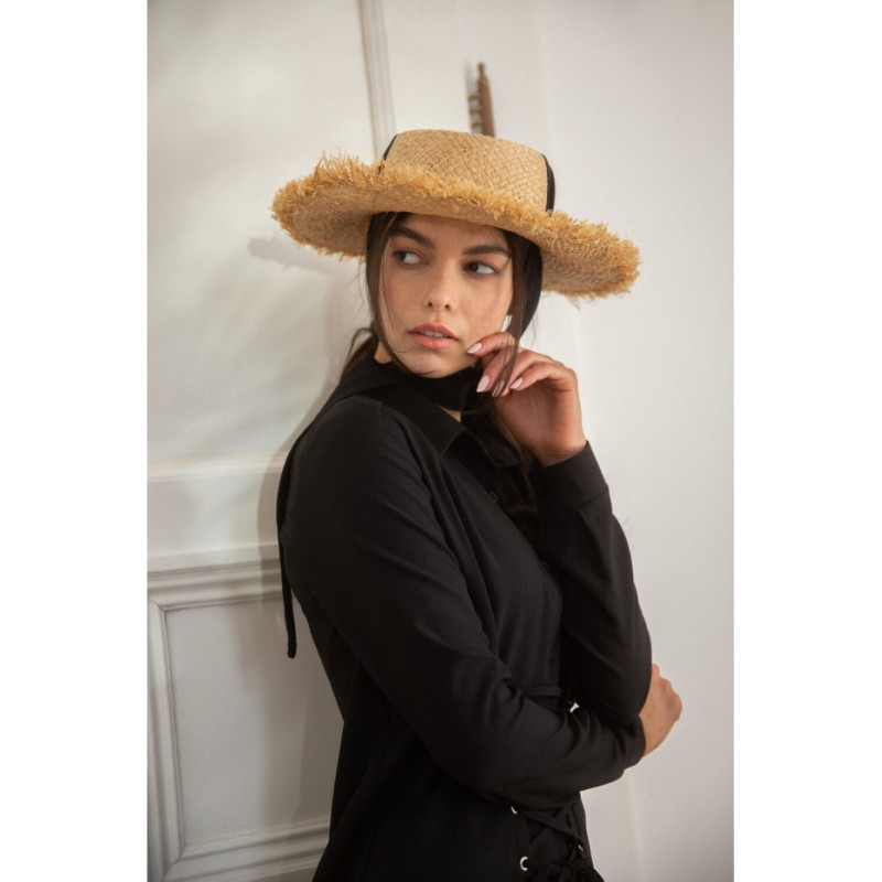 K094 Sukienka koszulowa z wiązaniem - czarna