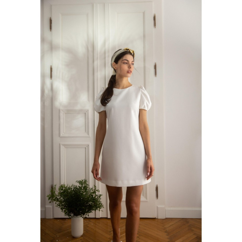 K095 Sukienka mini z krótkimi rękawkami - ecru